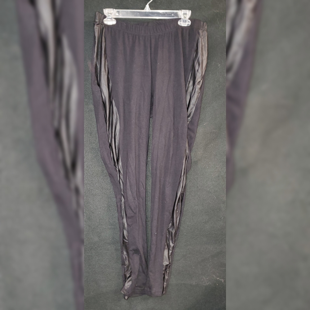 Black Leggings with Faux Leather  Side Stripes